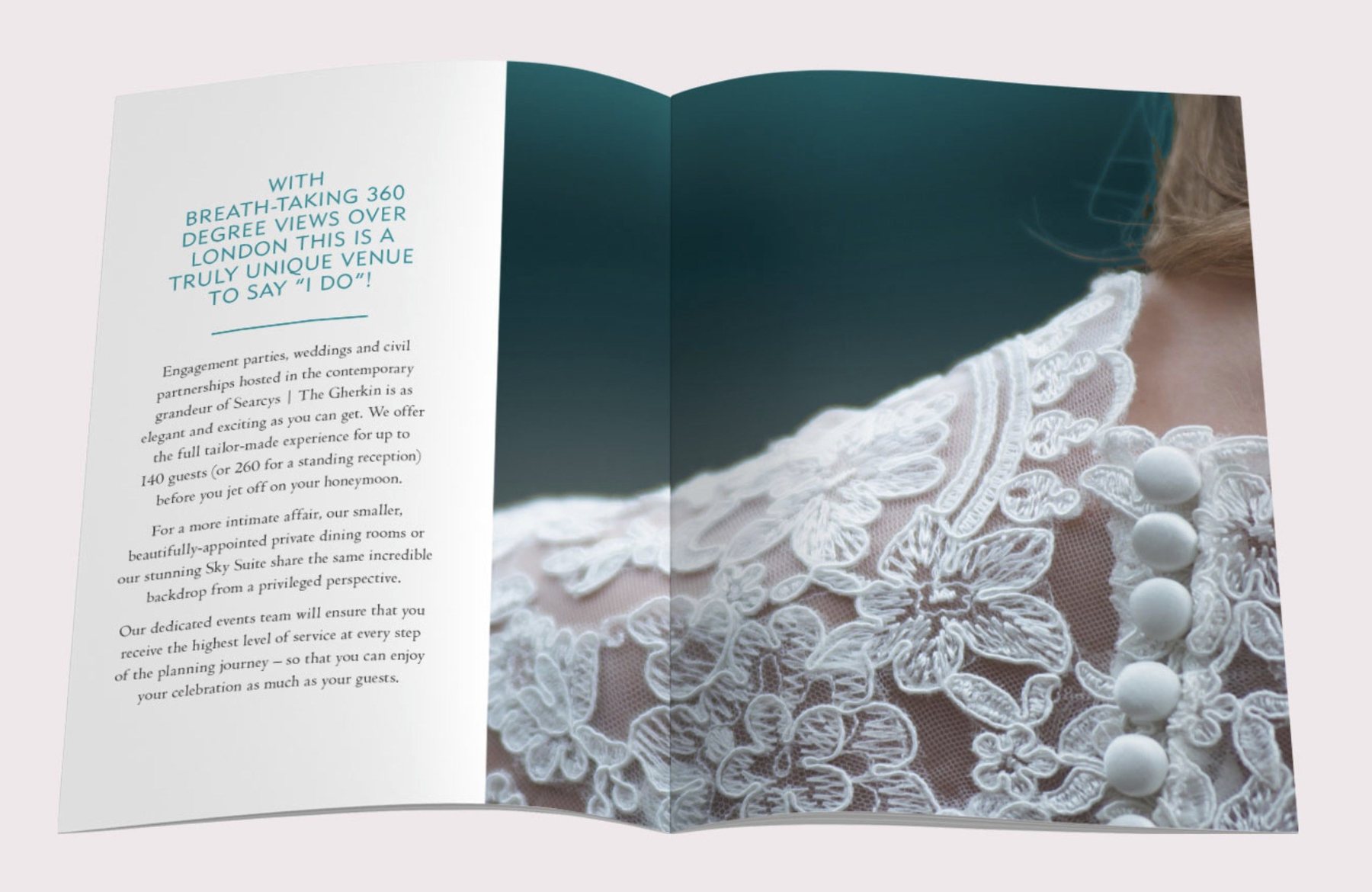 Weddings brochure, lace spread