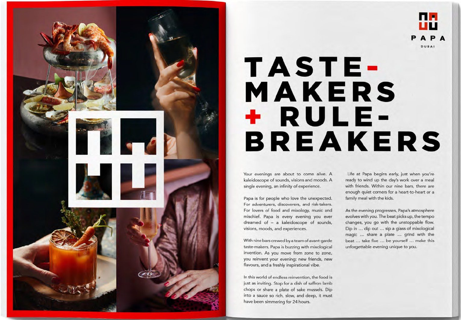 Open editorial spread carrying the Taste-makers + Rule-breakers headline