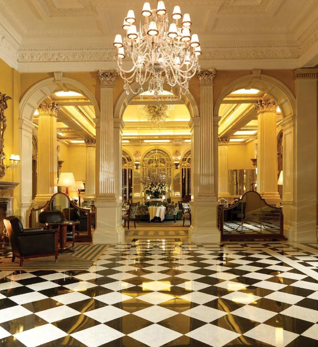 The setting: the chequered marble foyer at Claridge’s