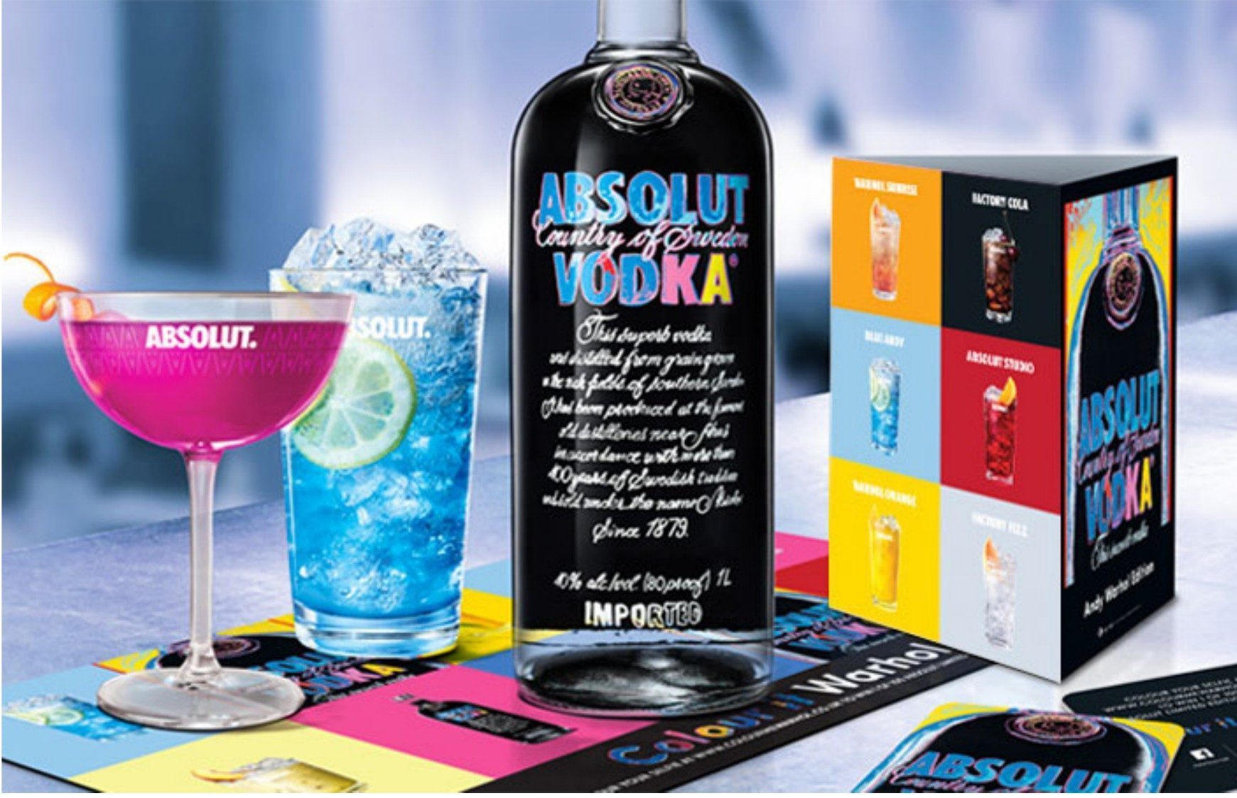 Absolut Warhol bottle with serves and point-of-sale