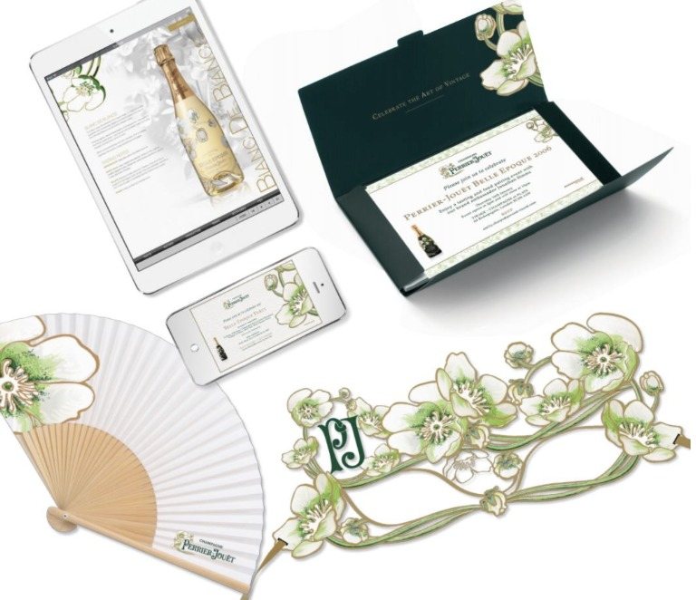 The launch suite: digital invitations, the printed invitation, an anemone fan and the anemone mask